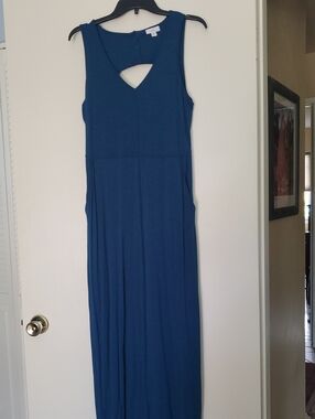 J. Jill Teal Sleeveless Maxi Dress with Front Keyhole